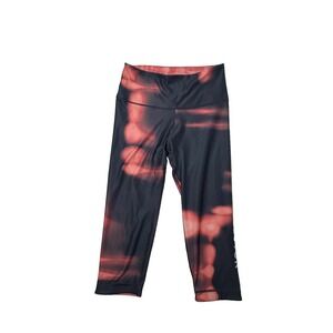 Peloton Womens Large Cropped Leggings Black Coral Abstract Print Mid Rise